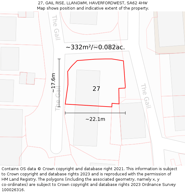 27, GAIL RISE, LLANGWM, HAVERFORDWEST, SA62 4HW: Plot and title map