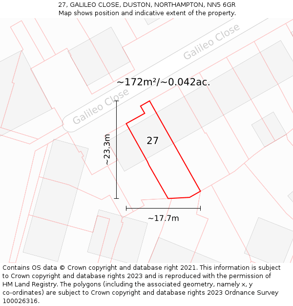 27, GALILEO CLOSE, DUSTON, NORTHAMPTON, NN5 6GR: Plot and title map