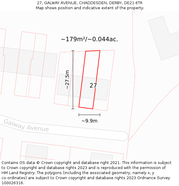 27, GALWAY AVENUE, CHADDESDEN, DERBY, DE21 6TR: Plot and title map