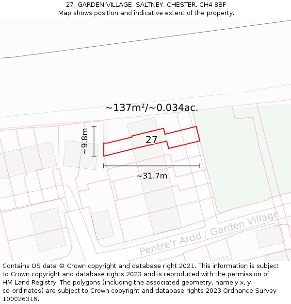 27, GARDEN VILLAGE, SALTNEY, CHESTER, CH4 8BF: Plot and title map