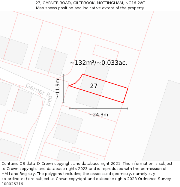 27, GARNER ROAD, GILTBROOK, NOTTINGHAM, NG16 2WT: Plot and title map