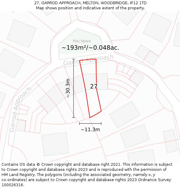 27, GARROD APPROACH, MELTON, WOODBRIDGE, IP12 1TD: Plot and title map