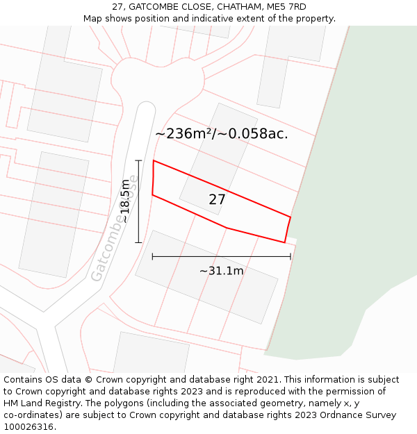27, GATCOMBE CLOSE, CHATHAM, ME5 7RD: Plot and title map