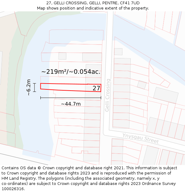 27, GELLI CROSSING, GELLI, PENTRE, CF41 7UD: Plot and title map