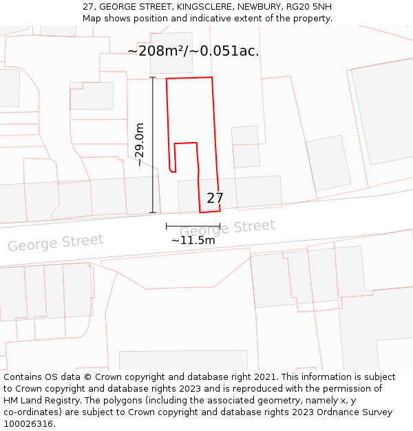 27, GEORGE STREET, KINGSCLERE, NEWBURY, RG20 5NH: Plot and title map