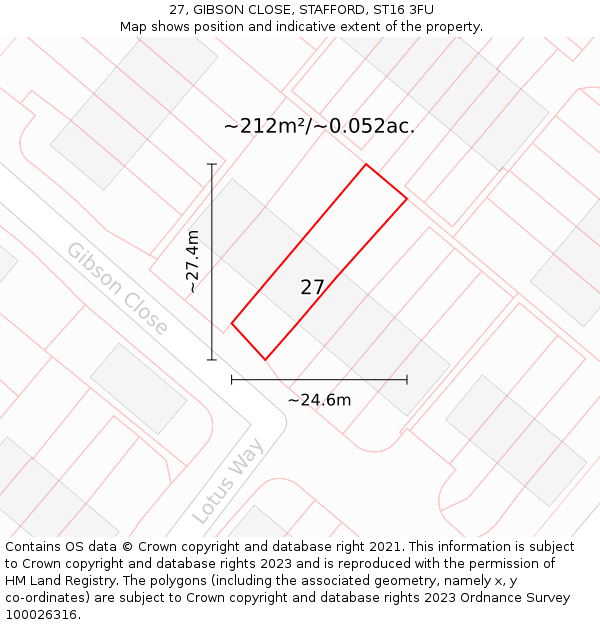 27, GIBSON CLOSE, STAFFORD, ST16 3FU: Plot and title map