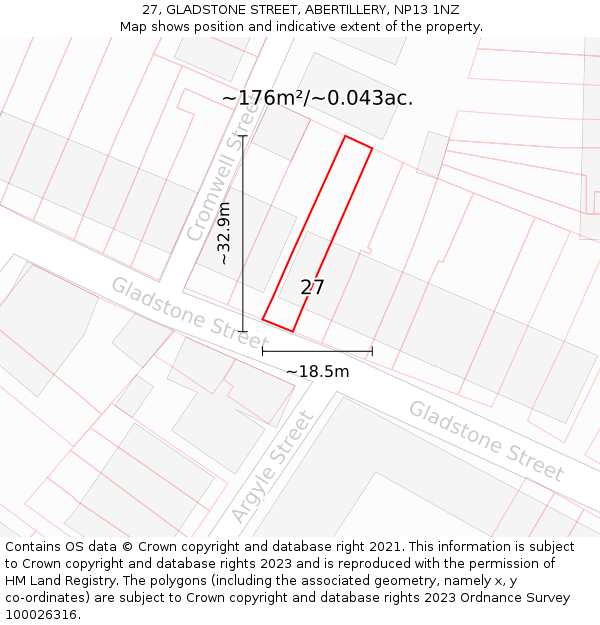 27, GLADSTONE STREET, ABERTILLERY, NP13 1NZ: Plot and title map