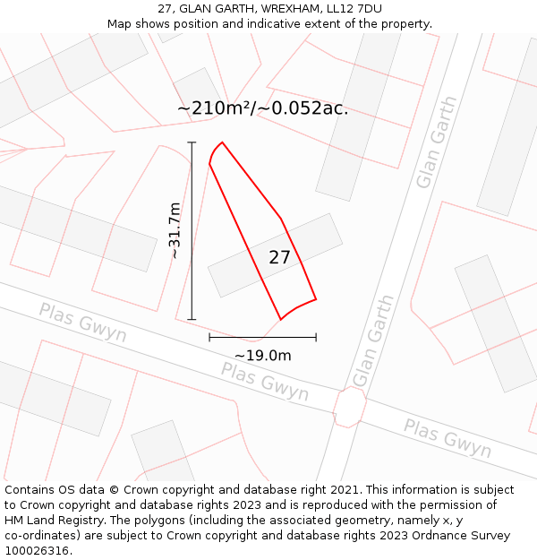 27, GLAN GARTH, WREXHAM, LL12 7DU: Plot and title map