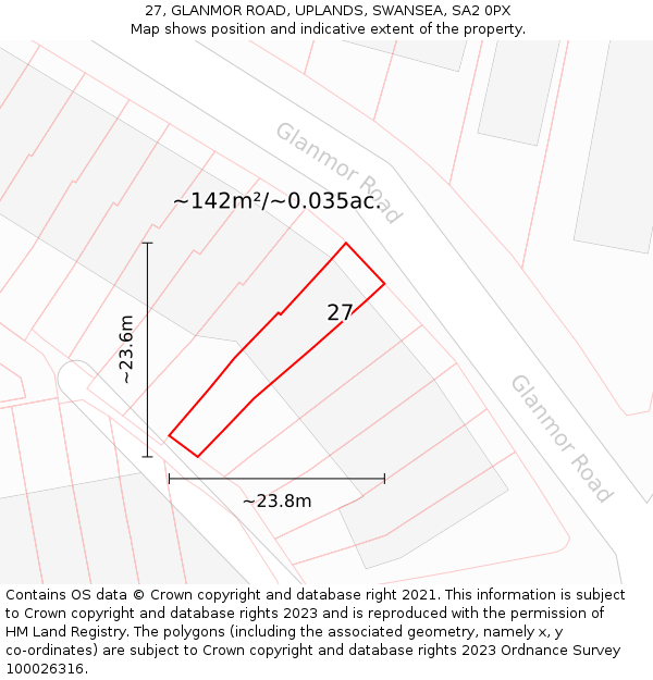 27, GLANMOR ROAD, UPLANDS, SWANSEA, SA2 0PX: Plot and title map