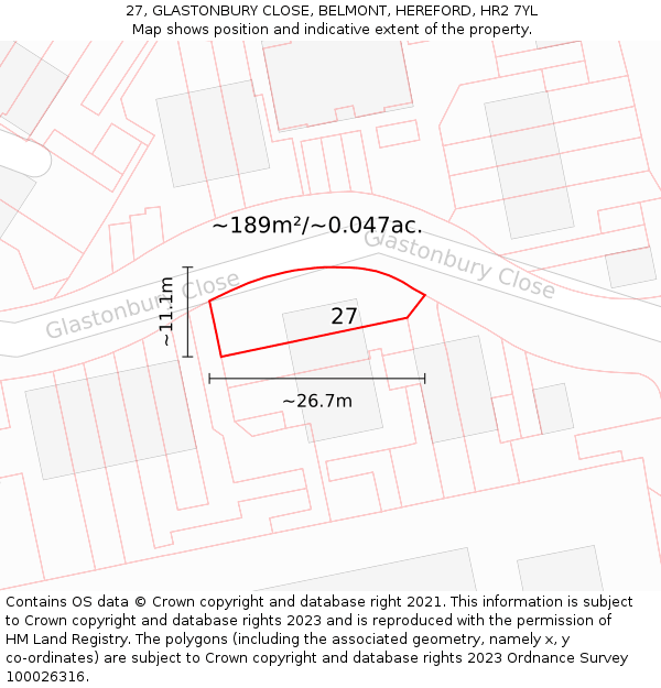 27, GLASTONBURY CLOSE, BELMONT, HEREFORD, HR2 7YL: Plot and title map