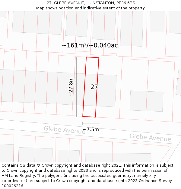 27, GLEBE AVENUE, HUNSTANTON, PE36 6BS: Plot and title map
