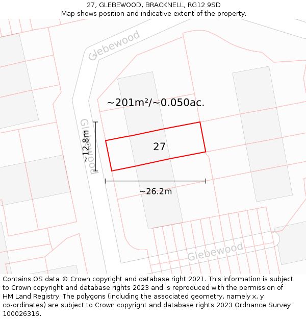 27, GLEBEWOOD, BRACKNELL, RG12 9SD: Plot and title map