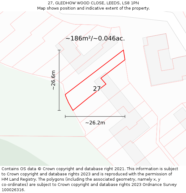 27, GLEDHOW WOOD CLOSE, LEEDS, LS8 1PN: Plot and title map