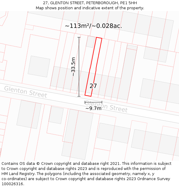 27, GLENTON STREET, PETERBOROUGH, PE1 5HH: Plot and title map