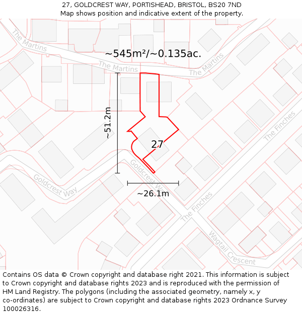27, GOLDCREST WAY, PORTISHEAD, BRISTOL, BS20 7ND: Plot and title map