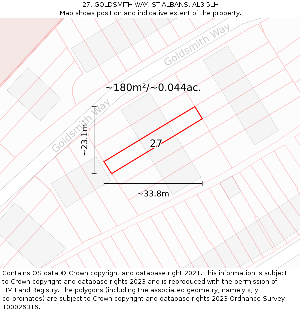 27, GOLDSMITH WAY, ST ALBANS, AL3 5LH: Plot and title map