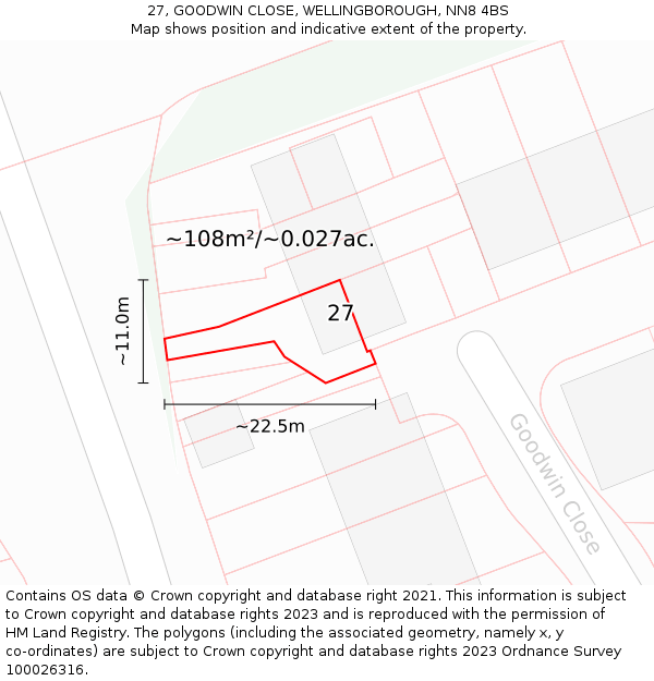 27, GOODWIN CLOSE, WELLINGBOROUGH, NN8 4BS: Plot and title map