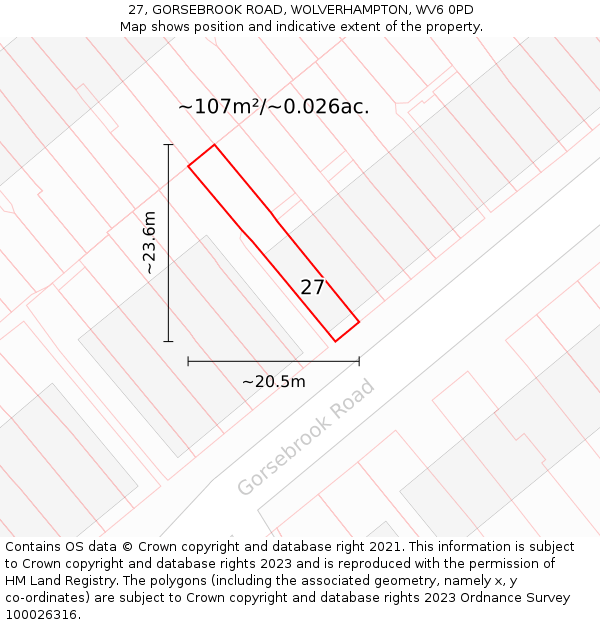 27, GORSEBROOK ROAD, WOLVERHAMPTON, WV6 0PD: Plot and title map