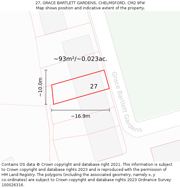27, GRACE BARTLETT GARDENS, CHELMSFORD, CM2 9FW: Plot and title map