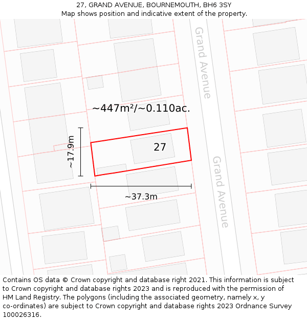 27, GRAND AVENUE, BOURNEMOUTH, BH6 3SY: Plot and title map