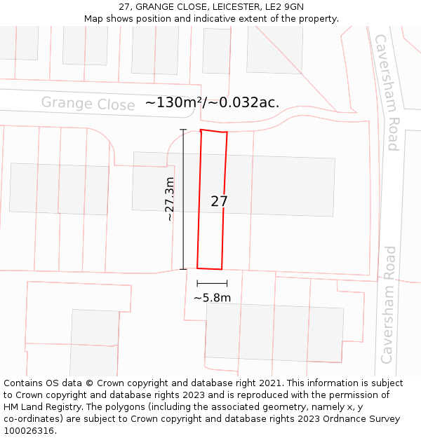 27, GRANGE CLOSE, LEICESTER, LE2 9GN: Plot and title map