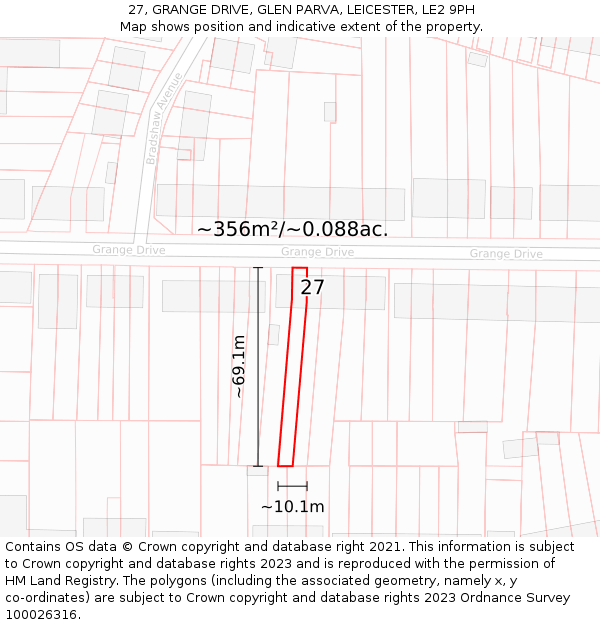 27, GRANGE DRIVE, GLEN PARVA, LEICESTER, LE2 9PH: Plot and title map