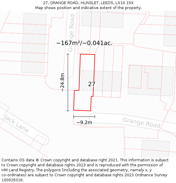 27, GRANGE ROAD, HUNSLET, LEEDS, LS10 1SX: Plot and title map