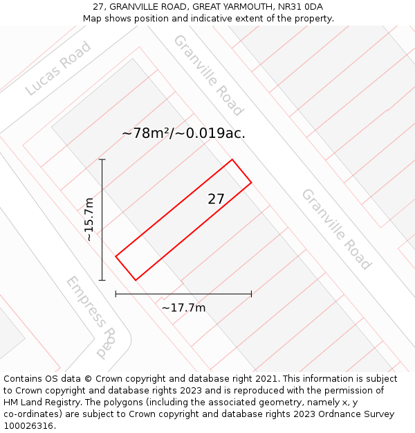 27, GRANVILLE ROAD, GREAT YARMOUTH, NR31 0DA: Plot and title map