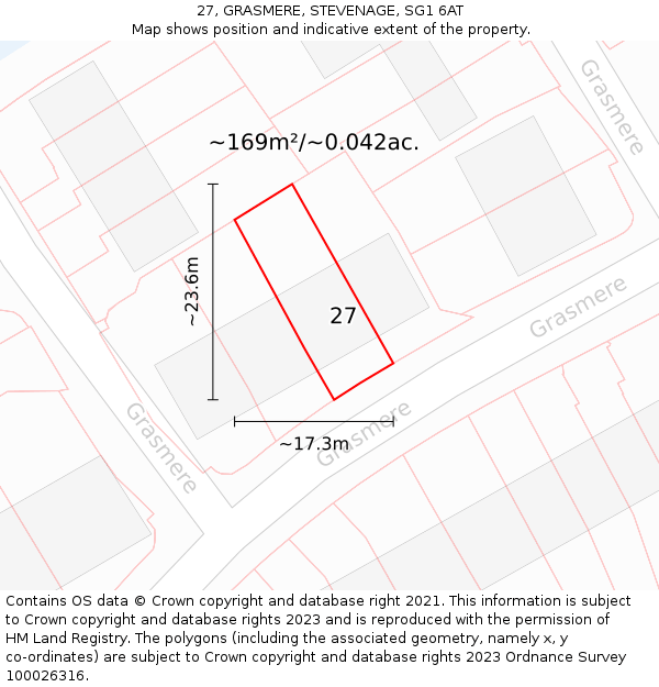 27, GRASMERE, STEVENAGE, SG1 6AT: Plot and title map
