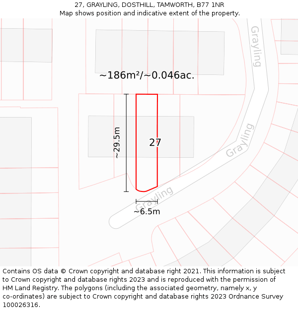 27, GRAYLING, DOSTHILL, TAMWORTH, B77 1NR: Plot and title map