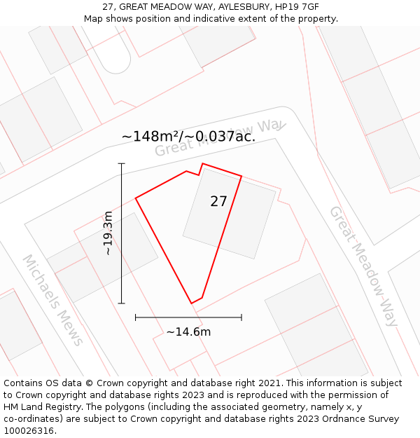 27, GREAT MEADOW WAY, AYLESBURY, HP19 7GF: Plot and title map