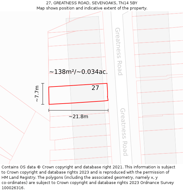 27, GREATNESS ROAD, SEVENOAKS, TN14 5BY: Plot and title map