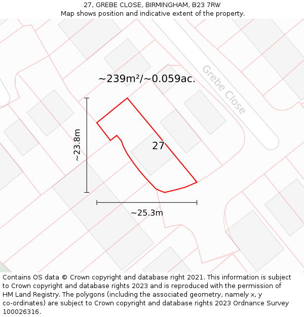 27, GREBE CLOSE, BIRMINGHAM, B23 7RW: Plot and title map