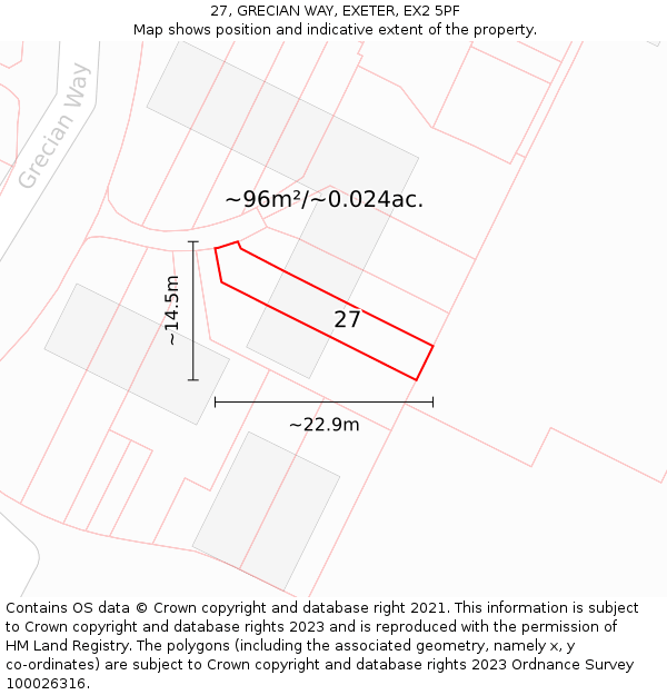 27, GRECIAN WAY, EXETER, EX2 5PF: Plot and title map