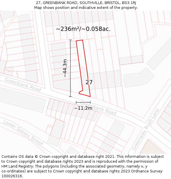 27, GREENBANK ROAD, SOUTHVILLE, BRISTOL, BS3 1RJ: Plot and title map