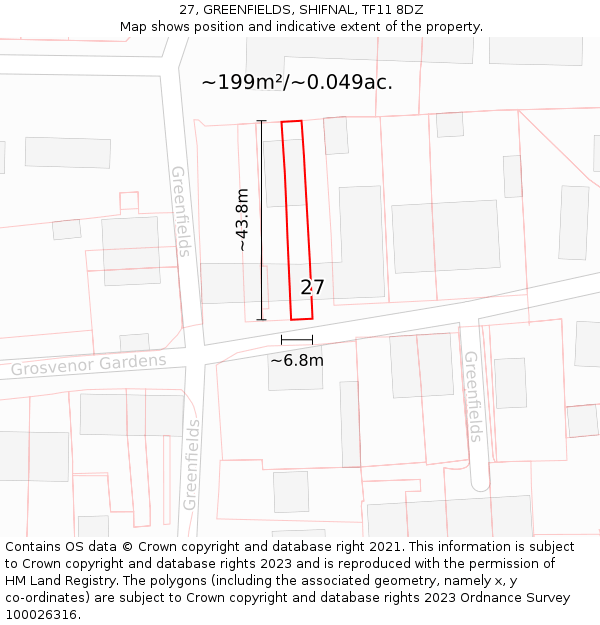 27, GREENFIELDS, SHIFNAL, TF11 8DZ: Plot and title map