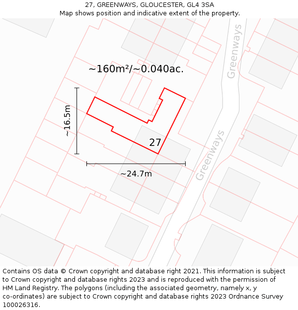 27, GREENWAYS, GLOUCESTER, GL4 3SA: Plot and title map