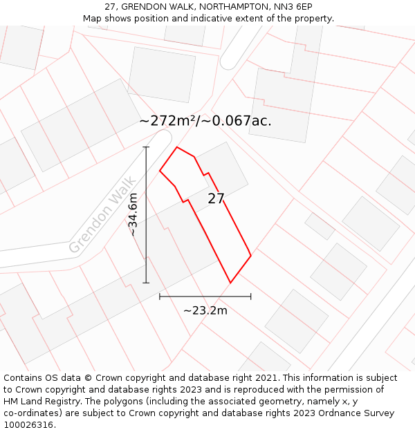 27, GRENDON WALK, NORTHAMPTON, NN3 6EP: Plot and title map