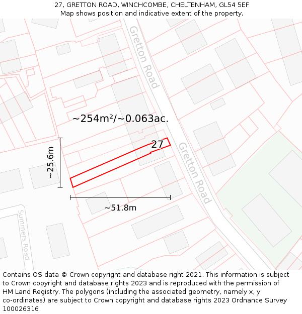 27, GRETTON ROAD, WINCHCOMBE, CHELTENHAM, GL54 5EF: Plot and title map