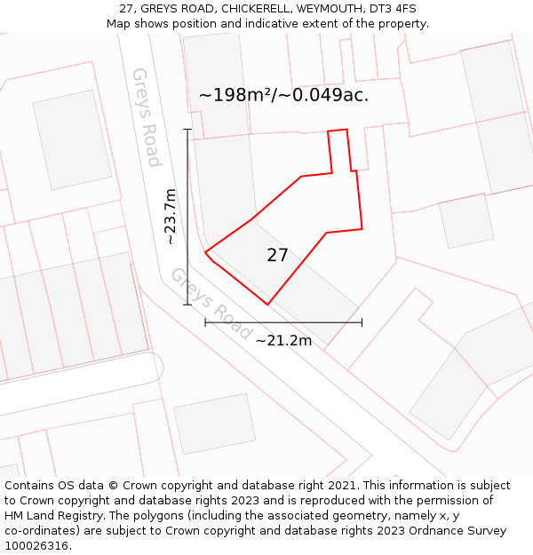 27, GREYS ROAD, CHICKERELL, WEYMOUTH, DT3 4FS: Plot and title map