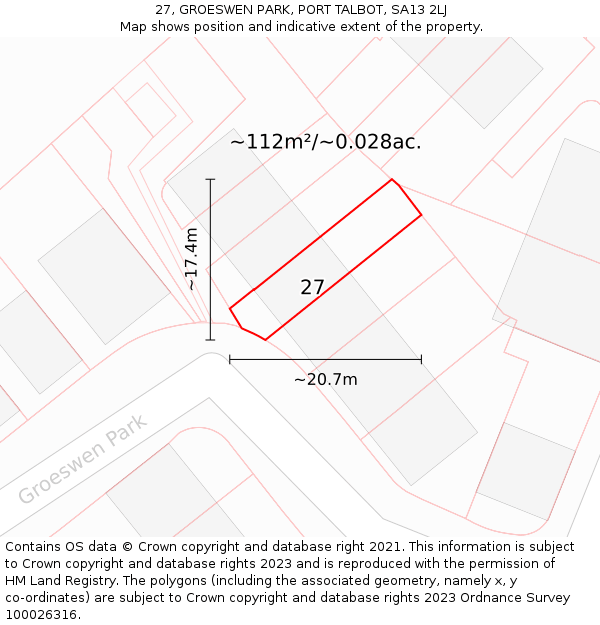 27, GROESWEN PARK, PORT TALBOT, SA13 2LJ: Plot and title map
