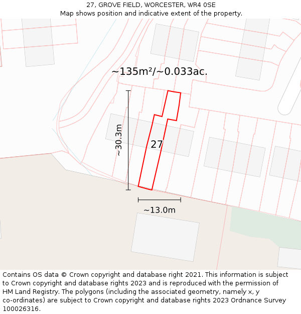 27, GROVE FIELD, WORCESTER, WR4 0SE: Plot and title map