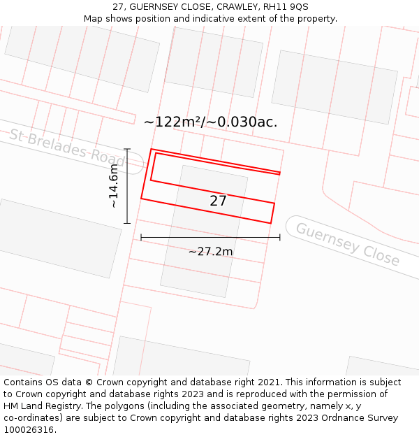 27, GUERNSEY CLOSE, CRAWLEY, RH11 9QS: Plot and title map