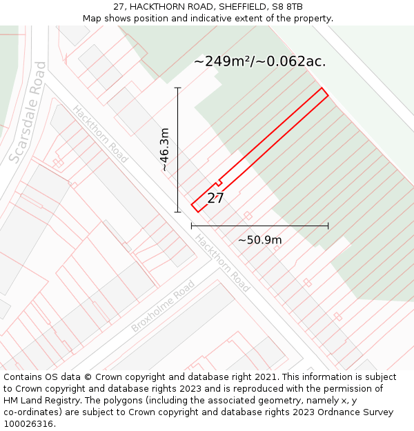 27, HACKTHORN ROAD, SHEFFIELD, S8 8TB: Plot and title map