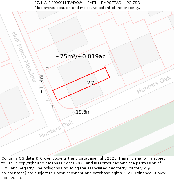 27, HALF MOON MEADOW, HEMEL HEMPSTEAD, HP2 7SD: Plot and title map