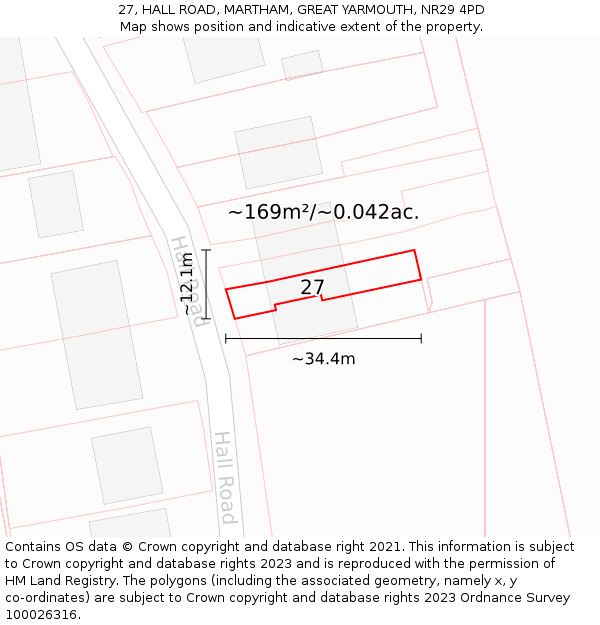 27, HALL ROAD, MARTHAM, GREAT YARMOUTH, NR29 4PD: Plot and title map