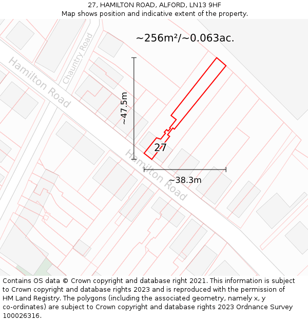 27, HAMILTON ROAD, ALFORD, LN13 9HF: Plot and title map