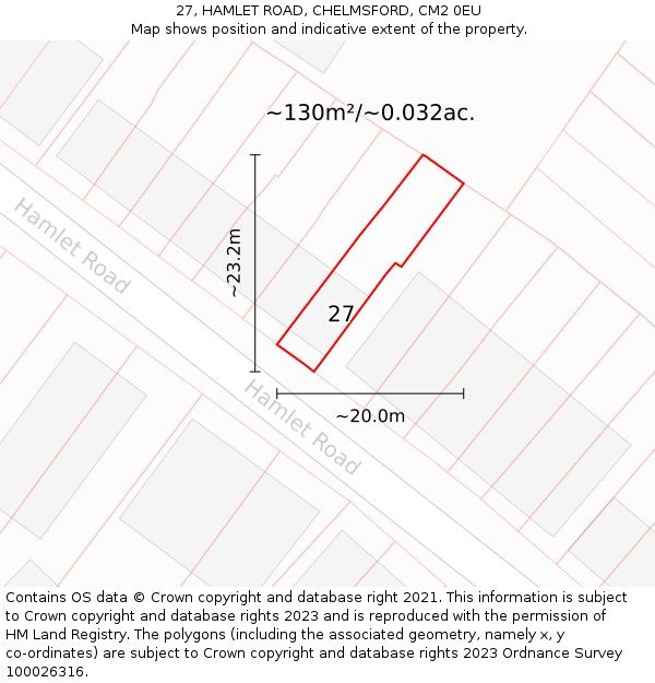 27, HAMLET ROAD, CHELMSFORD, CM2 0EU: Plot and title map