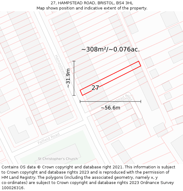 27, HAMPSTEAD ROAD, BRISTOL, BS4 3HL: Plot and title map