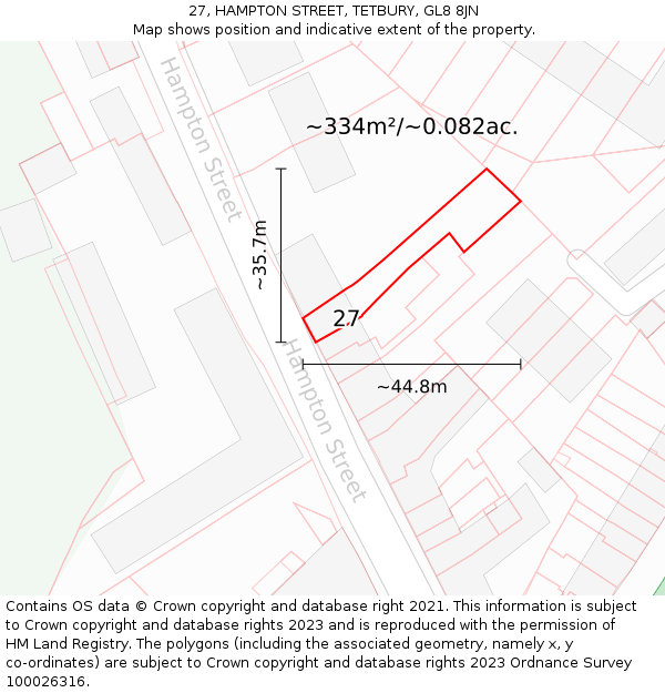 27, HAMPTON STREET, TETBURY, GL8 8JN: Plot and title map